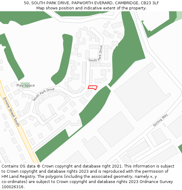 50, SOUTH PARK DRIVE, PAPWORTH EVERARD, CAMBRIDGE, CB23 3LF: Location map and indicative extent of plot