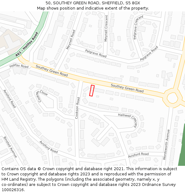 50, SOUTHEY GREEN ROAD, SHEFFIELD, S5 8GX: Location map and indicative extent of plot