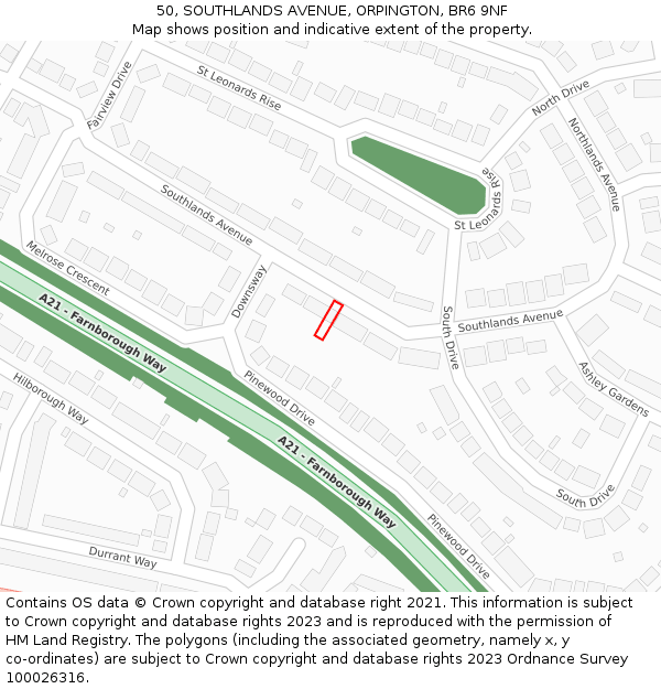 50, SOUTHLANDS AVENUE, ORPINGTON, BR6 9NF: Location map and indicative extent of plot