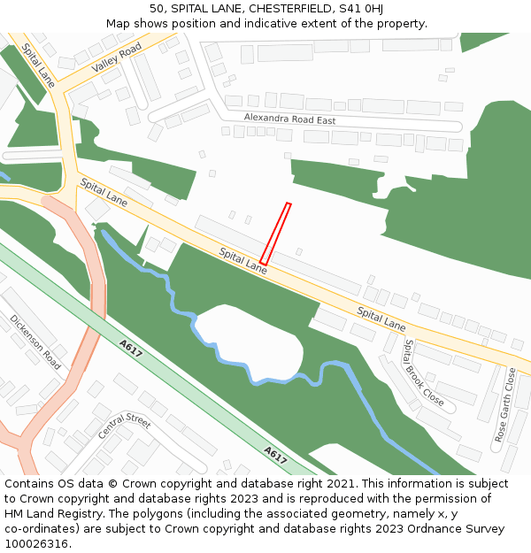 50, SPITAL LANE, CHESTERFIELD, S41 0HJ: Location map and indicative extent of plot