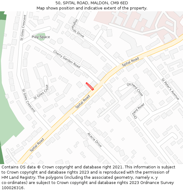 50, SPITAL ROAD, MALDON, CM9 6ED: Location map and indicative extent of plot