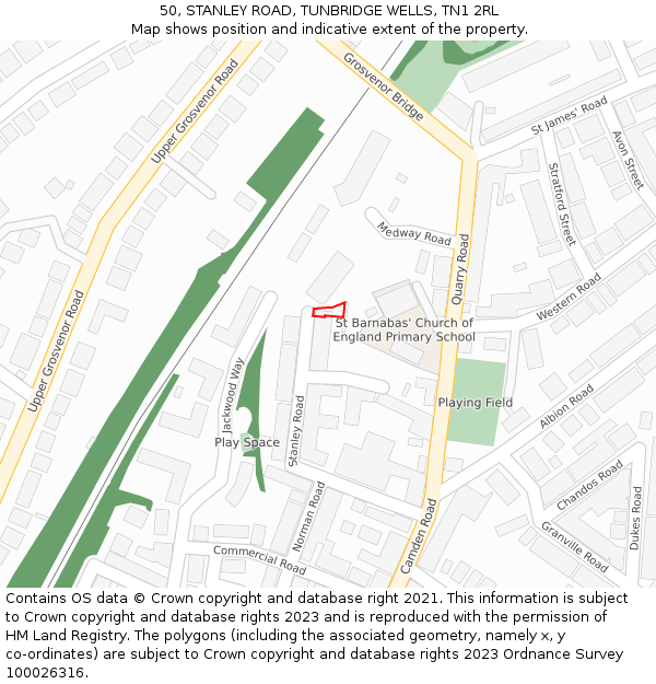 50, STANLEY ROAD, TUNBRIDGE WELLS, TN1 2RL: Location map and indicative extent of plot