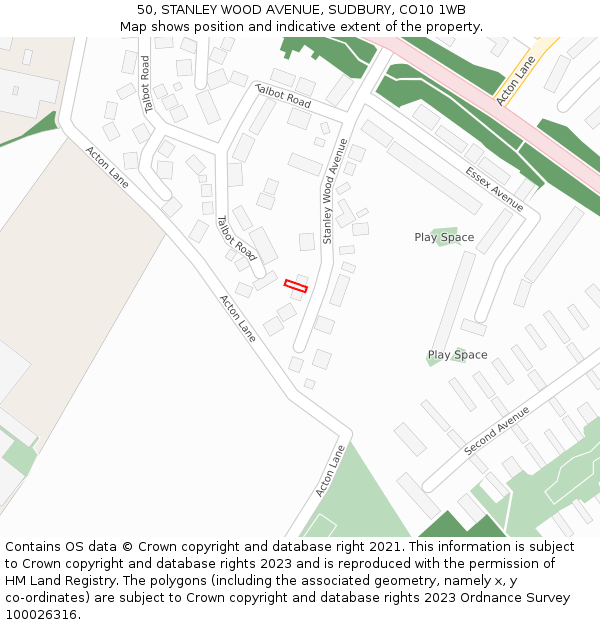 50, STANLEY WOOD AVENUE, SUDBURY, CO10 1WB: Location map and indicative extent of plot