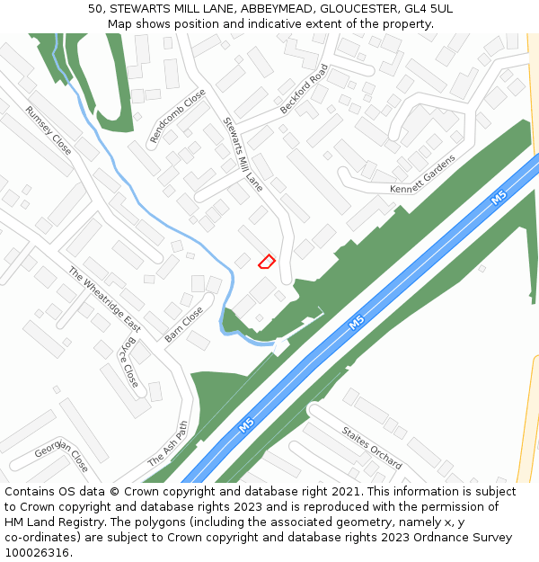 50, STEWARTS MILL LANE, ABBEYMEAD, GLOUCESTER, GL4 5UL: Location map and indicative extent of plot