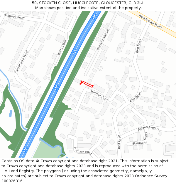 50, STOCKEN CLOSE, HUCCLECOTE, GLOUCESTER, GL3 3UL: Location map and indicative extent of plot