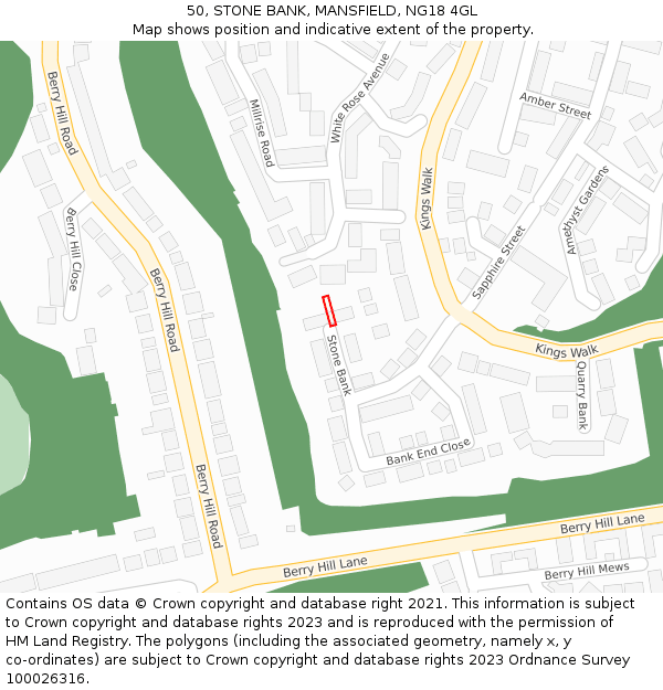 50, STONE BANK, MANSFIELD, NG18 4GL: Location map and indicative extent of plot