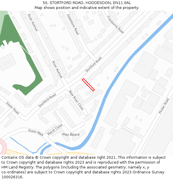50, STORTFORD ROAD, HODDESDON, EN11 0AL: Location map and indicative extent of plot