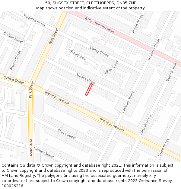 50, SUSSEX STREET, CLEETHORPES, DN35 7NP: Location map and indicative extent of plot