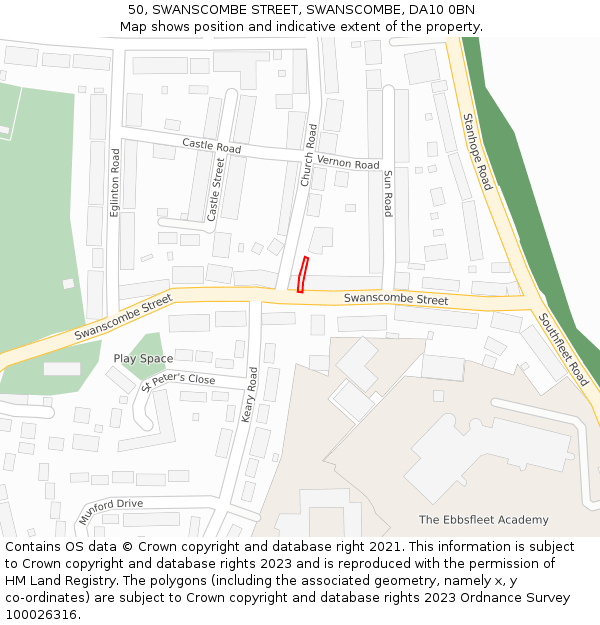 50, SWANSCOMBE STREET, SWANSCOMBE, DA10 0BN: Location map and indicative extent of plot