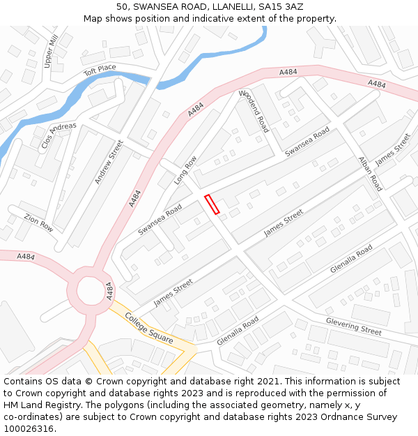 50, SWANSEA ROAD, LLANELLI, SA15 3AZ: Location map and indicative extent of plot