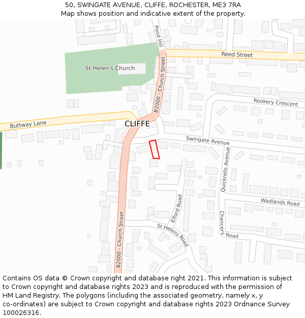 50, SWINGATE AVENUE, CLIFFE, ROCHESTER, ME3 7RA: Location map and indicative extent of plot