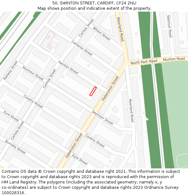 50, SWINTON STREET, CARDIFF, CF24 2NU: Location map and indicative extent of plot