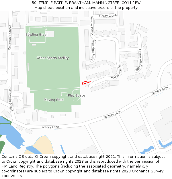 50, TEMPLE PATTLE, BRANTHAM, MANNINGTREE, CO11 1RW: Location map and indicative extent of plot