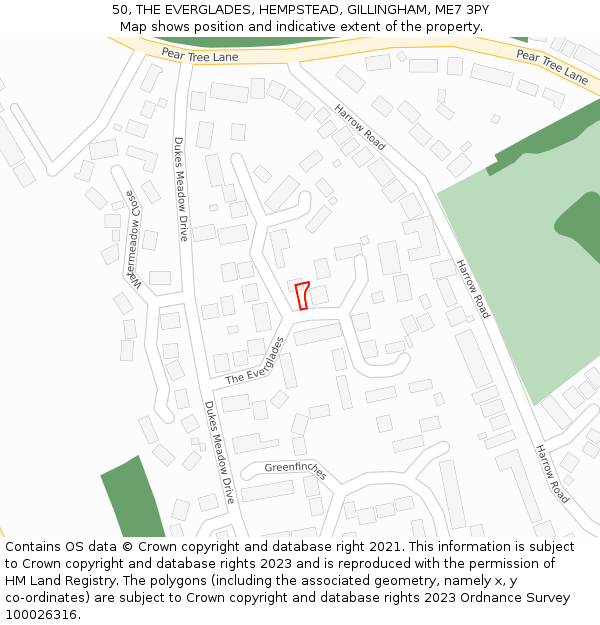 50, THE EVERGLADES, HEMPSTEAD, GILLINGHAM, ME7 3PY: Location map and indicative extent of plot