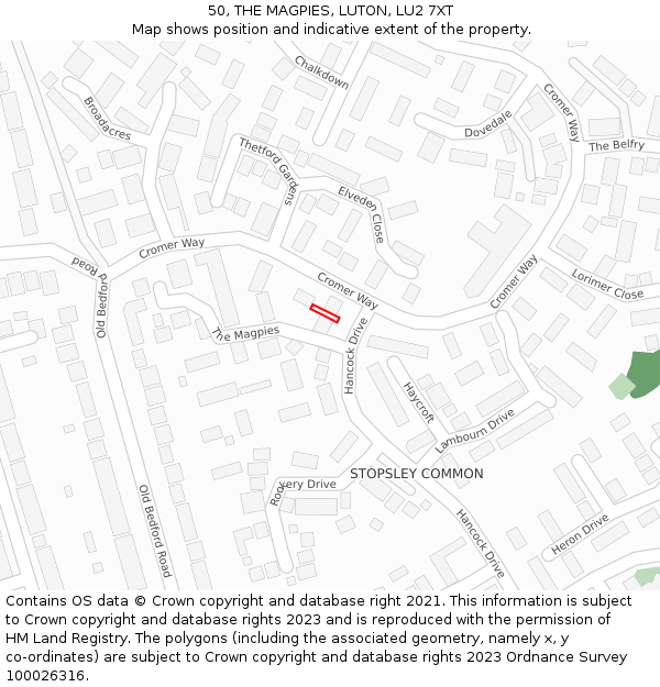 50, THE MAGPIES, LUTON, LU2 7XT: Location map and indicative extent of plot