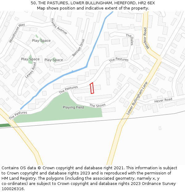 50, THE PASTURES, LOWER BULLINGHAM, HEREFORD, HR2 6EX: Location map and indicative extent of plot
