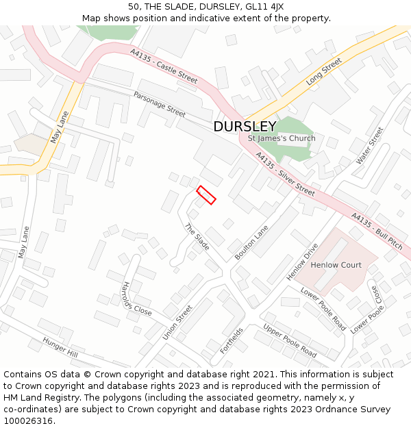 50, THE SLADE, DURSLEY, GL11 4JX: Location map and indicative extent of plot