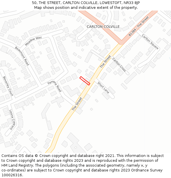 50, THE STREET, CARLTON COLVILLE, LOWESTOFT, NR33 8JP: Location map and indicative extent of plot