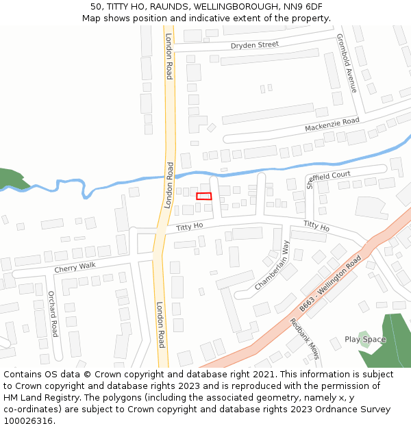 50, TITTY HO, RAUNDS, WELLINGBOROUGH, NN9 6DF: Location map and indicative extent of plot