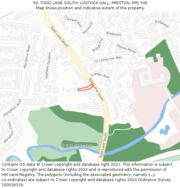 50, TODD LANE SOUTH, LOSTOCK HALL, PRESTON, PR5 5XE: Location map and indicative extent of plot
