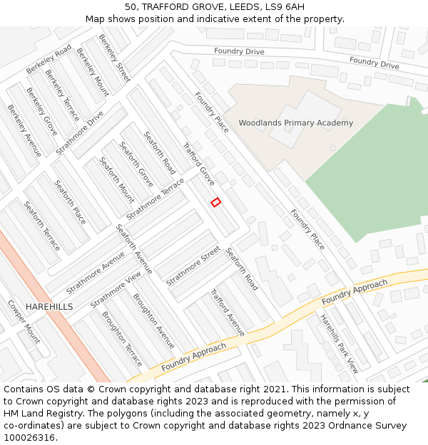 50, TRAFFORD GROVE, LEEDS, LS9 6AH: Location map and indicative extent of plot
