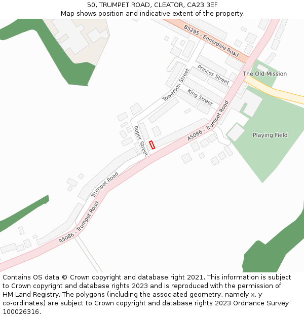 50, TRUMPET ROAD, CLEATOR, CA23 3EF: Location map and indicative extent of plot