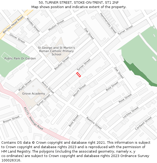 50, TURNER STREET, STOKE-ON-TRENT, ST1 2NF: Location map and indicative extent of plot