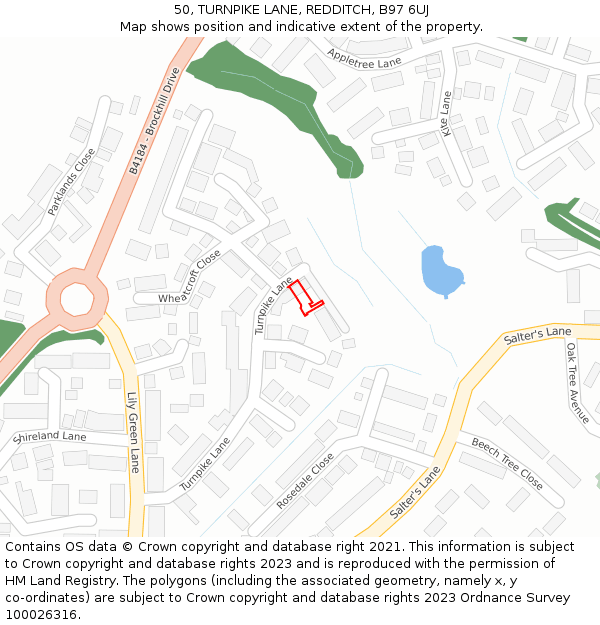 50, TURNPIKE LANE, REDDITCH, B97 6UJ: Location map and indicative extent of plot