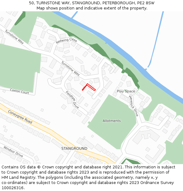 50, TURNSTONE WAY, STANGROUND, PETERBOROUGH, PE2 8SW: Location map and indicative extent of plot