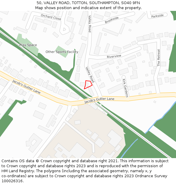 50, VALLEY ROAD, TOTTON, SOUTHAMPTON, SO40 9FN: Location map and indicative extent of plot