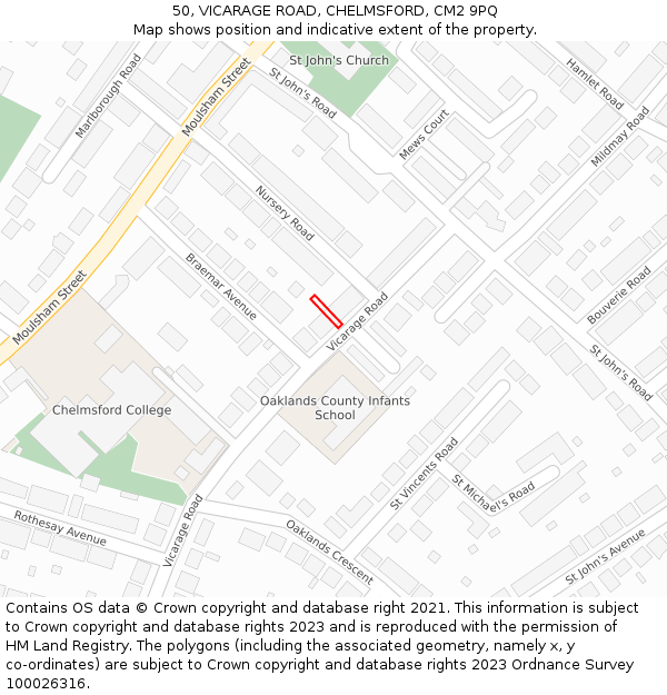 50, VICARAGE ROAD, CHELMSFORD, CM2 9PQ: Location map and indicative extent of plot