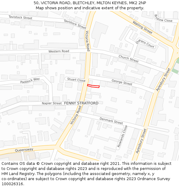 50, VICTORIA ROAD, BLETCHLEY, MILTON KEYNES, MK2 2NP: Location map and indicative extent of plot