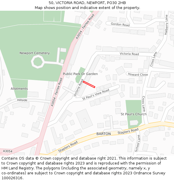 50, VICTORIA ROAD, NEWPORT, PO30 2HB: Location map and indicative extent of plot