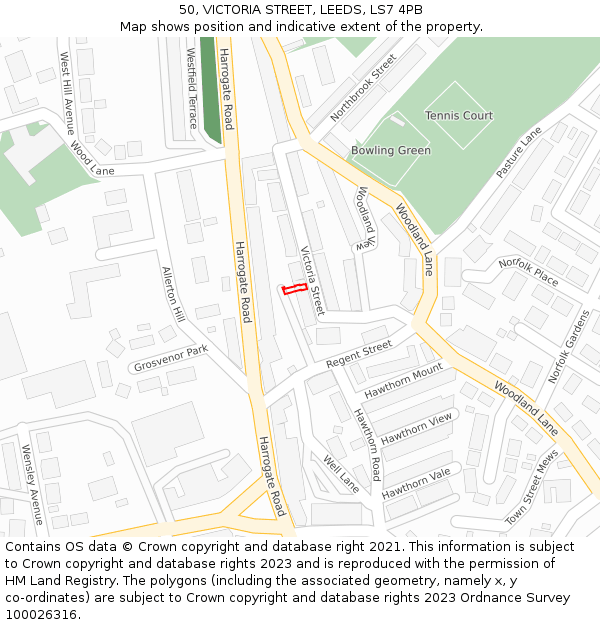 50, VICTORIA STREET, LEEDS, LS7 4PB: Location map and indicative extent of plot