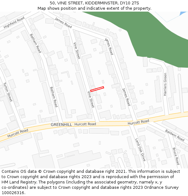 50, VINE STREET, KIDDERMINSTER, DY10 2TS: Location map and indicative extent of plot