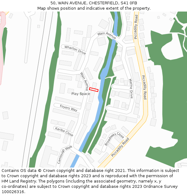 50, WAIN AVENUE, CHESTERFIELD, S41 0FB: Location map and indicative extent of plot