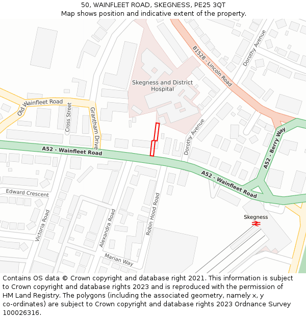 50, WAINFLEET ROAD, SKEGNESS, PE25 3QT: Location map and indicative extent of plot