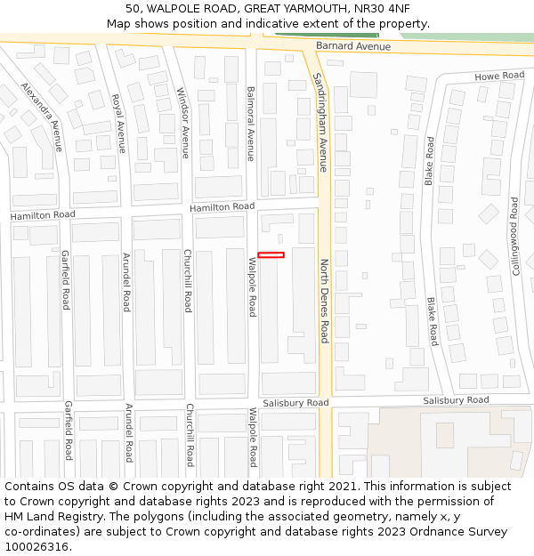50, WALPOLE ROAD, GREAT YARMOUTH, NR30 4NF: Location map and indicative extent of plot