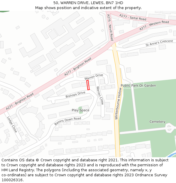 50, WARREN DRIVE, LEWES, BN7 1HD: Location map and indicative extent of plot