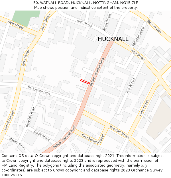 50, WATNALL ROAD, HUCKNALL, NOTTINGHAM, NG15 7LE: Location map and indicative extent of plot