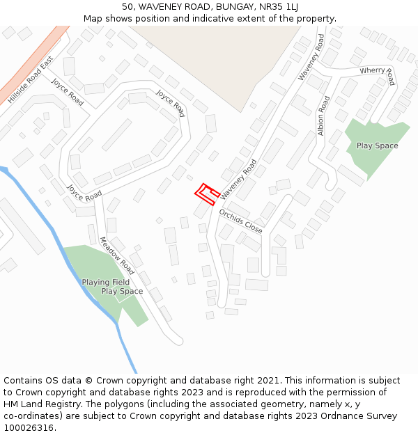 50, WAVENEY ROAD, BUNGAY, NR35 1LJ: Location map and indicative extent of plot