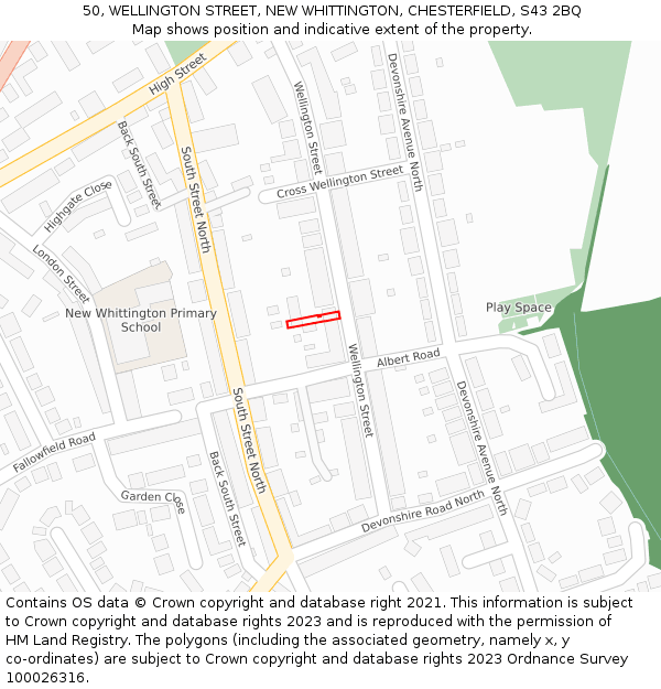 50, WELLINGTON STREET, NEW WHITTINGTON, CHESTERFIELD, S43 2BQ: Location map and indicative extent of plot