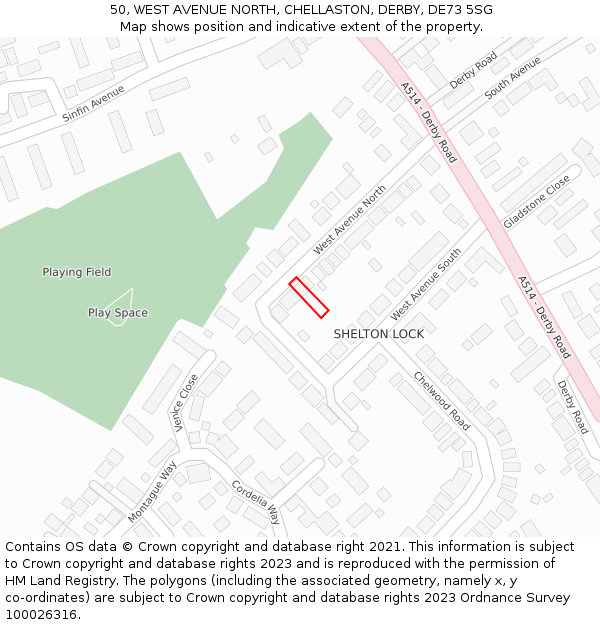 50, WEST AVENUE NORTH, CHELLASTON, DERBY, DE73 5SG: Location map and indicative extent of plot