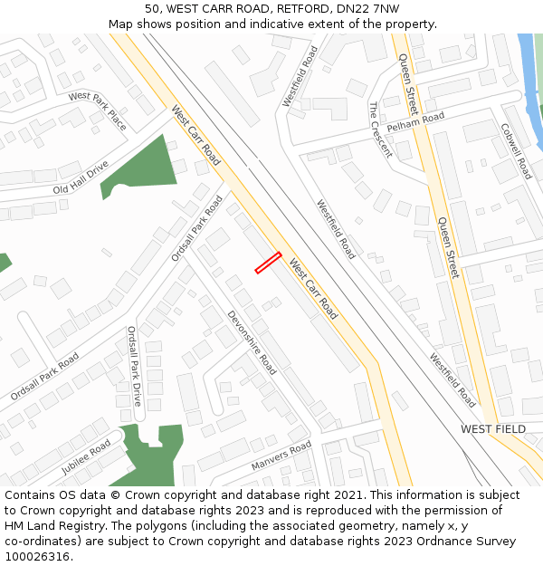 50, WEST CARR ROAD, RETFORD, DN22 7NW: Location map and indicative extent of plot