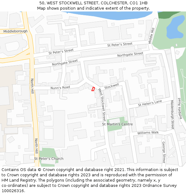 50, WEST STOCKWELL STREET, COLCHESTER, CO1 1HB: Location map and indicative extent of plot