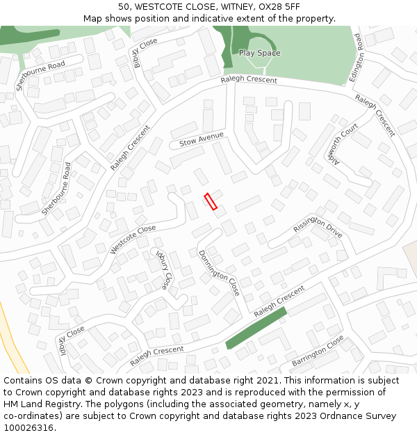 50, WESTCOTE CLOSE, WITNEY, OX28 5FF: Location map and indicative extent of plot