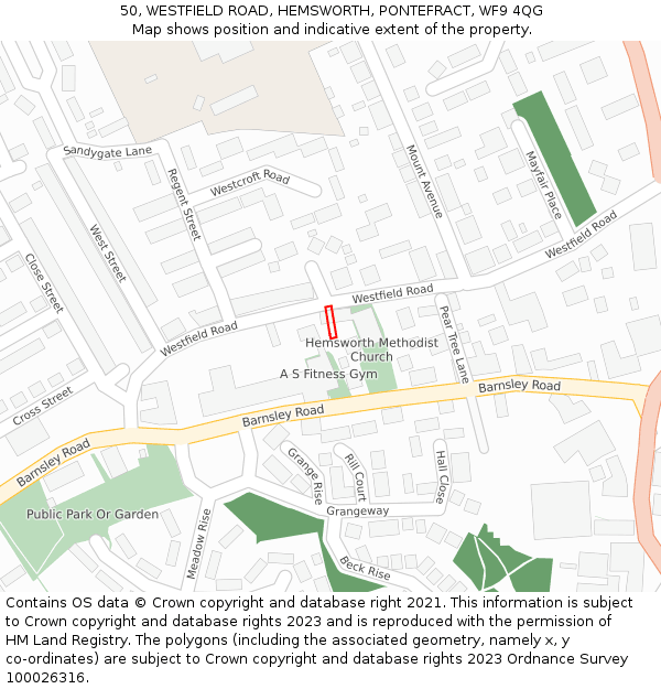 50, WESTFIELD ROAD, HEMSWORTH, PONTEFRACT, WF9 4QG: Location map and indicative extent of plot