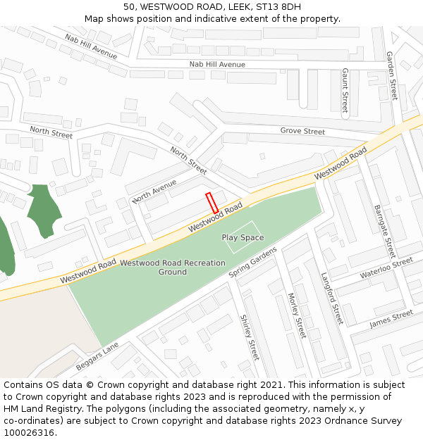 50, WESTWOOD ROAD, LEEK, ST13 8DH: Location map and indicative extent of plot