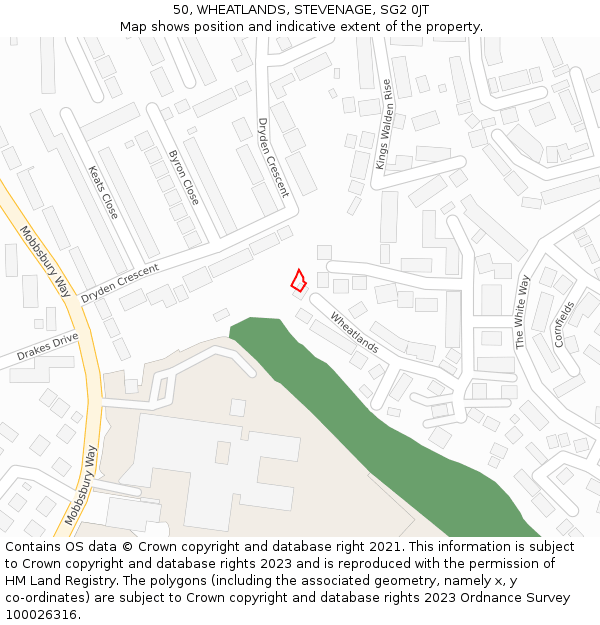 50, WHEATLANDS, STEVENAGE, SG2 0JT: Location map and indicative extent of plot