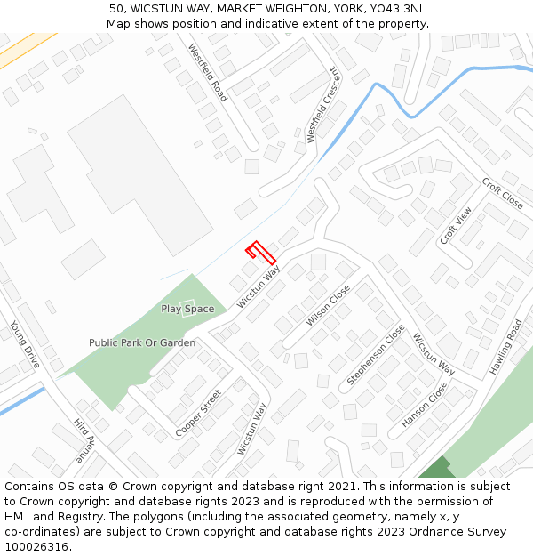 50, WICSTUN WAY, MARKET WEIGHTON, YORK, YO43 3NL: Location map and indicative extent of plot